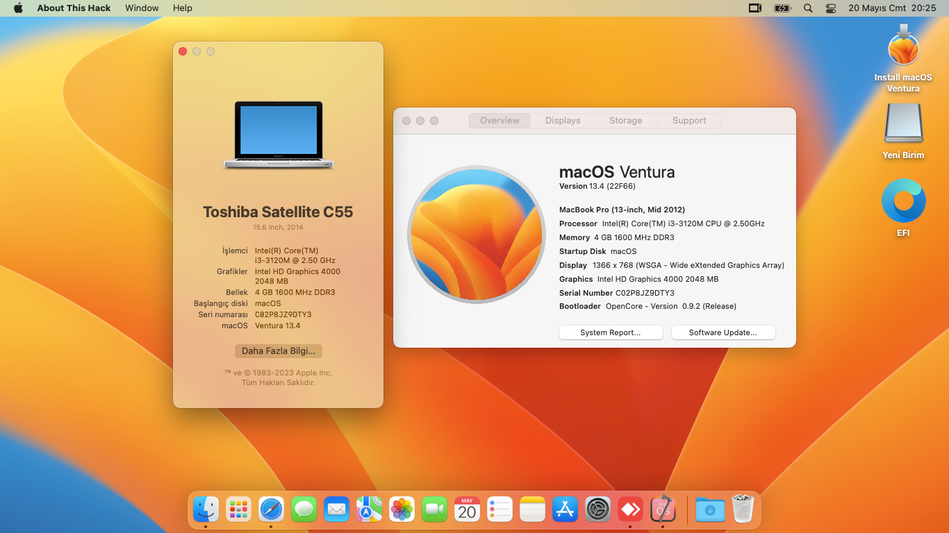 Başarılı Kurulum: Toshiba Satellite C55 | i3-3120M | macOS Ventura